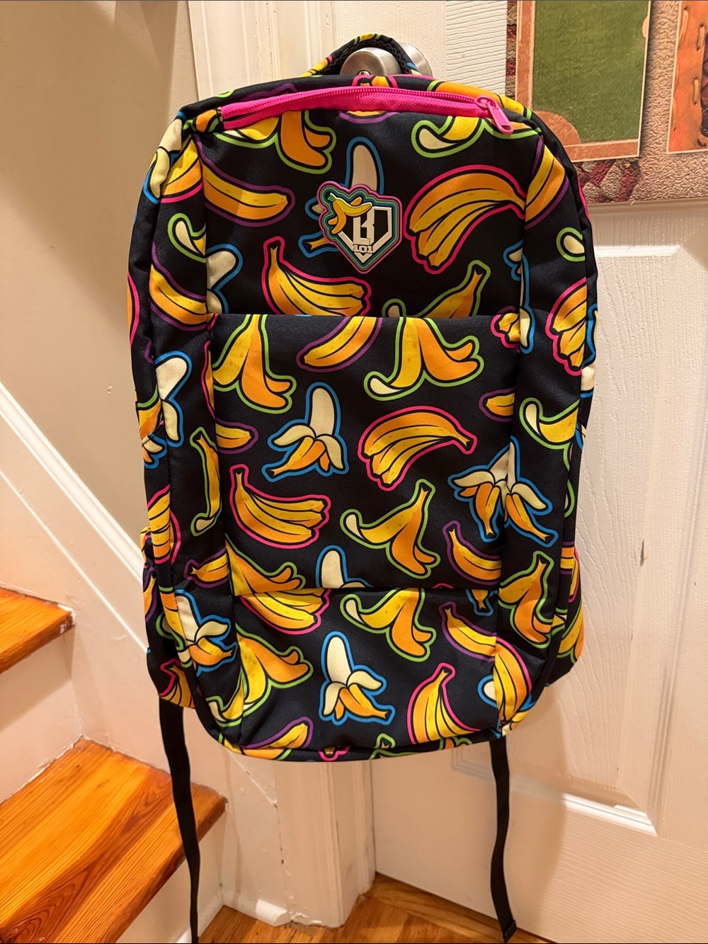 Kids Banana-Print Backpack - Black with Multicolor Accents